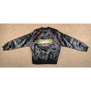 Vintage MCDONNELL DOUGLAS AV-8B Harrier II Men's Black Satin Bomber Jacket Large